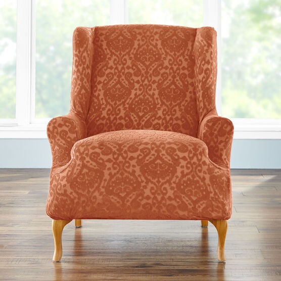 BH Studio Ikat Stretch Wing Chair Slipcover, CAYENNE, hi-res image number null