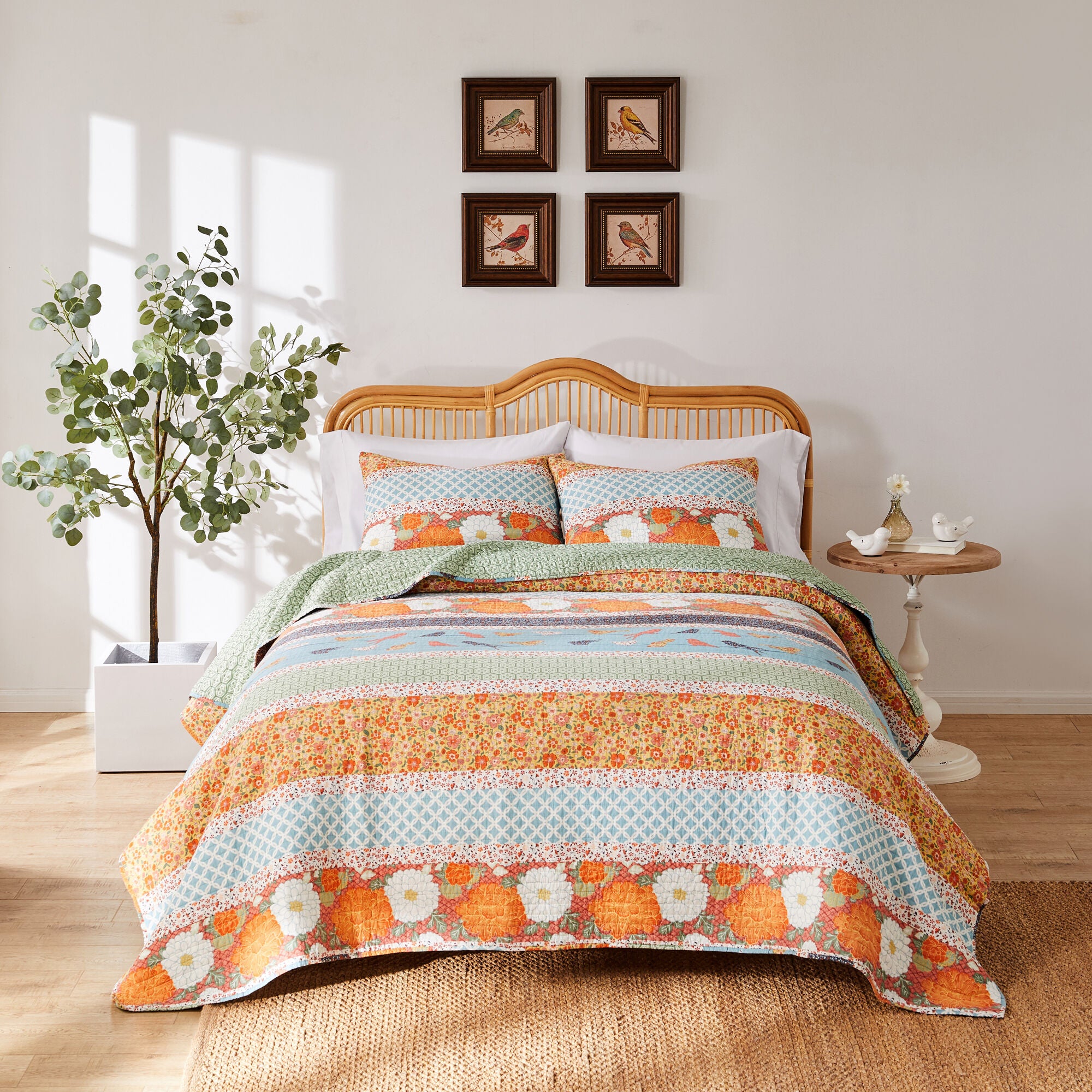 Carlie Calico Patchwork Cotton Quilt Set, CALICO STRIPE, alternate image number 6