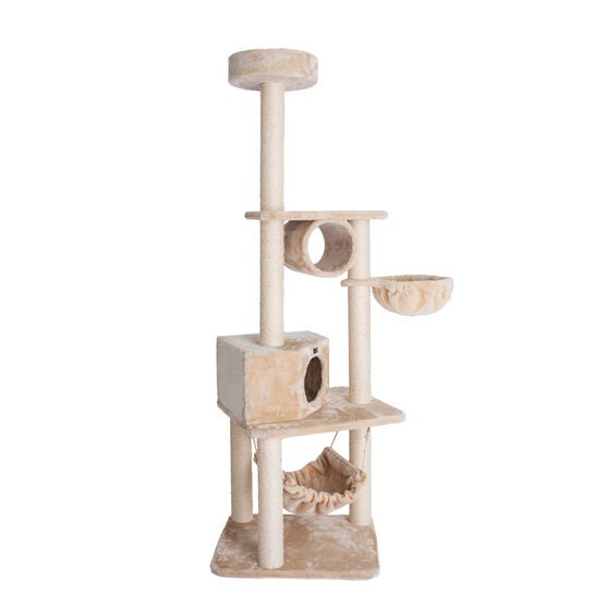 Real Wood 72" Cat Tower Entertainment Furniture With Lounge Basket, Perch, , alternate image number null