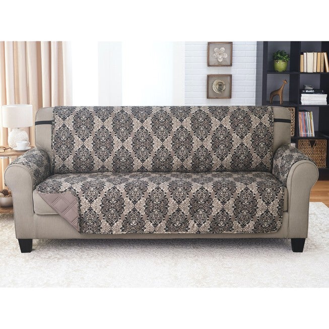 Printed Reversible Quilted Xl Sofa Protector, BLACK TAUPE, hi-res image number null