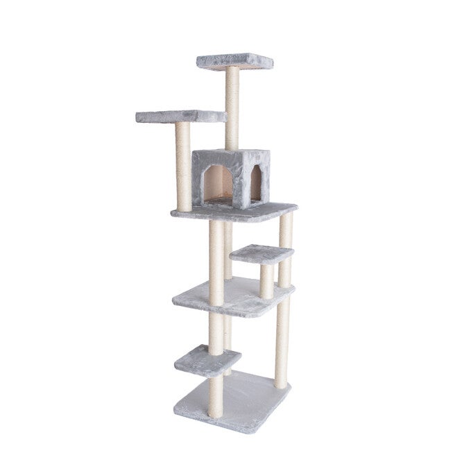 Gleepet 74 inches Real Wood Cat Tree With Seven Levels, Silver Gray, , alternate image number null