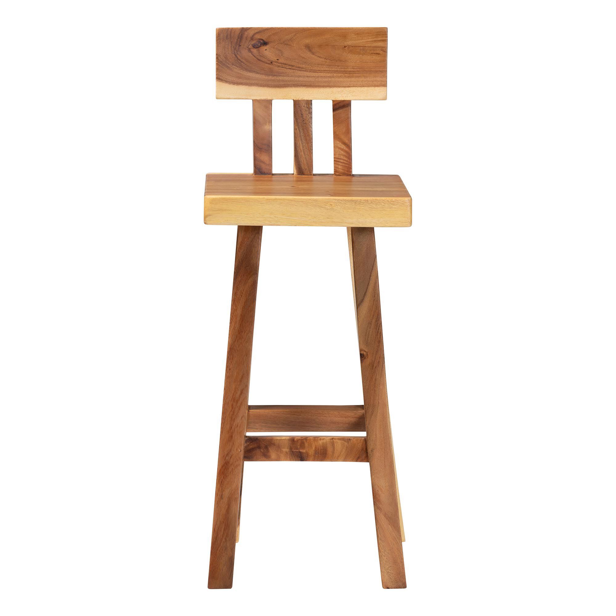 Luli Suar Wood Bar Stool - Handcrafted Solid Wood Stool with Backrest, BROWN, alternate image number 2