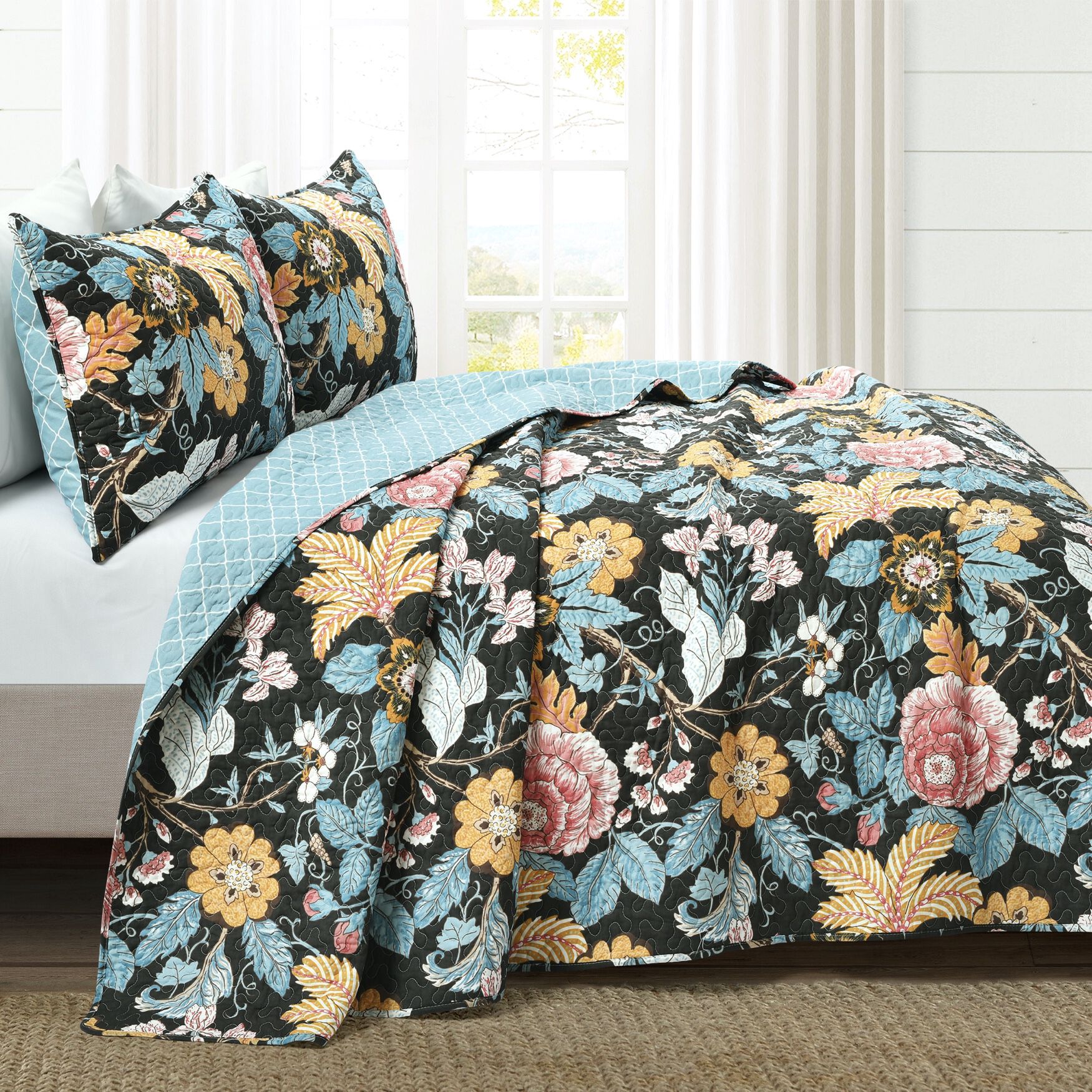 Lush D&eacute;cor Sydney Quilt Black/Blue 3Pc Set, , alternate image number 23