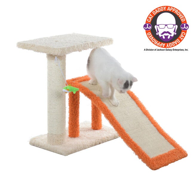 Two-Level Platform 27 inches Real Wood Cat Scratcher With Sisal Carpet Ramp, BEIGE, hi-res image number 0