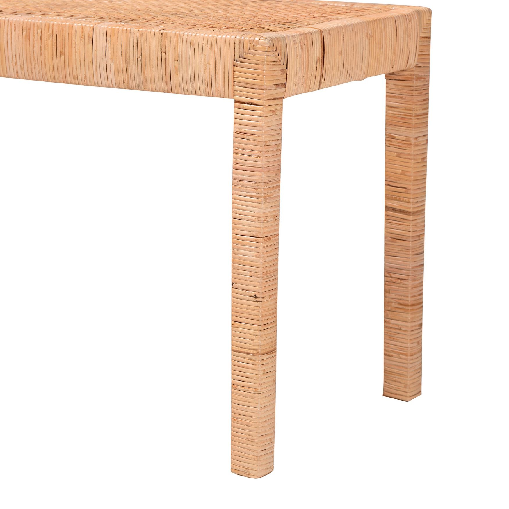 Abelia Modern Bohemian Natural Rattan And Mahogany Wood Long Accent Bench, , alternate image number 3