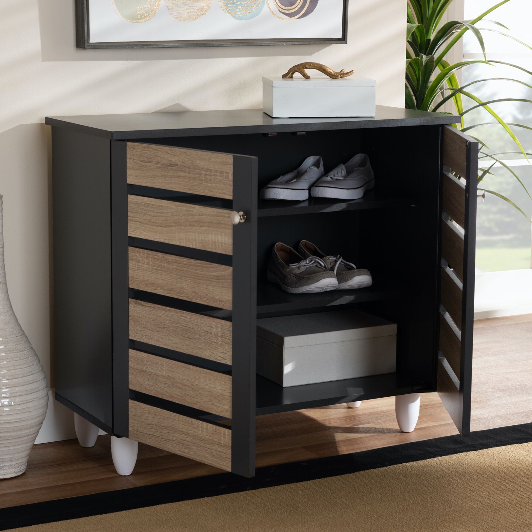 Gisela Modern and Contemporary Two-Tone Oak and Dark Gray 2-Door Shoe Storage Cabinet, , alternate image number 12