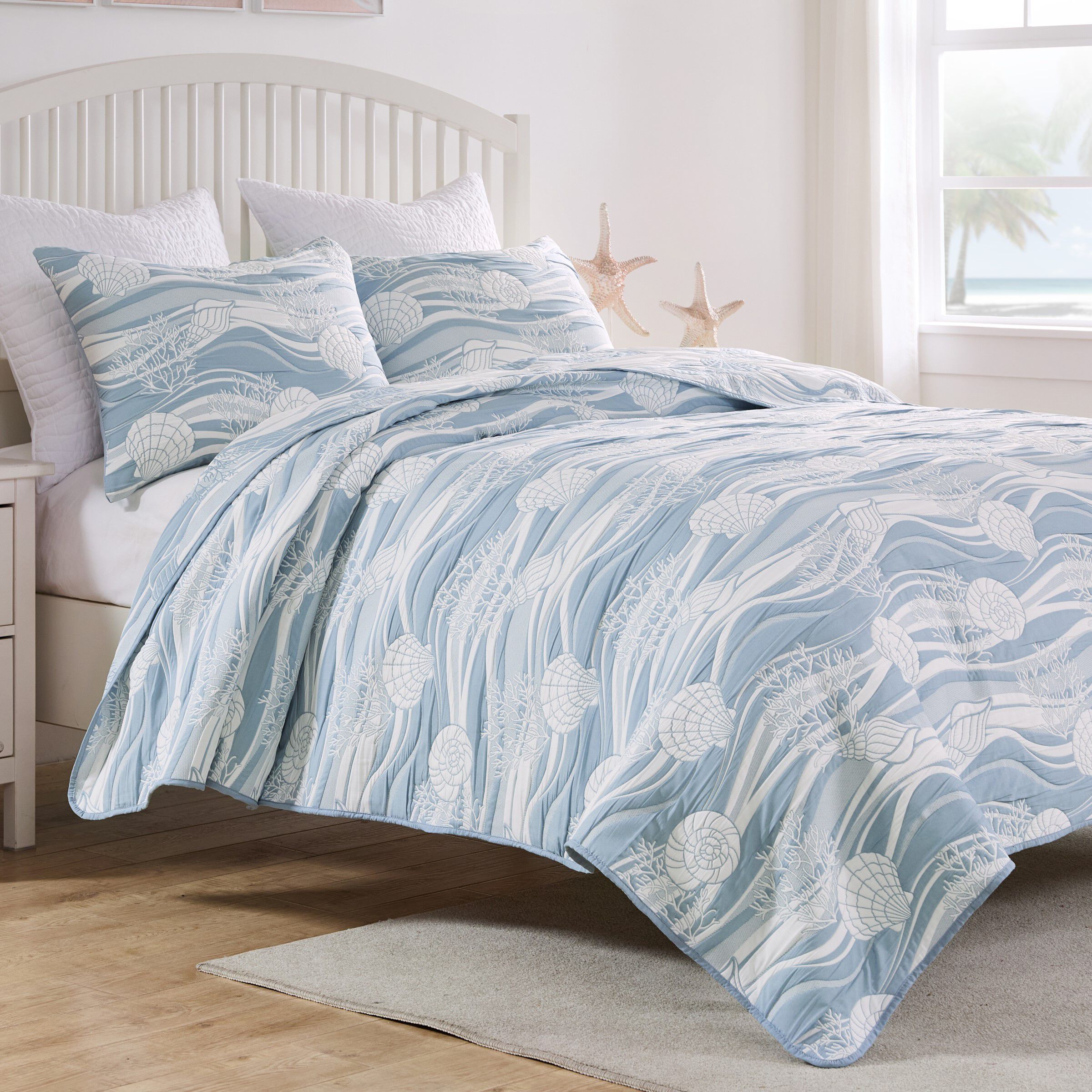 Greenland Home Fashions Dover Reversible Matelass&eacute; Coverlet Set, TIDAL BLUE, hi-res image number 0