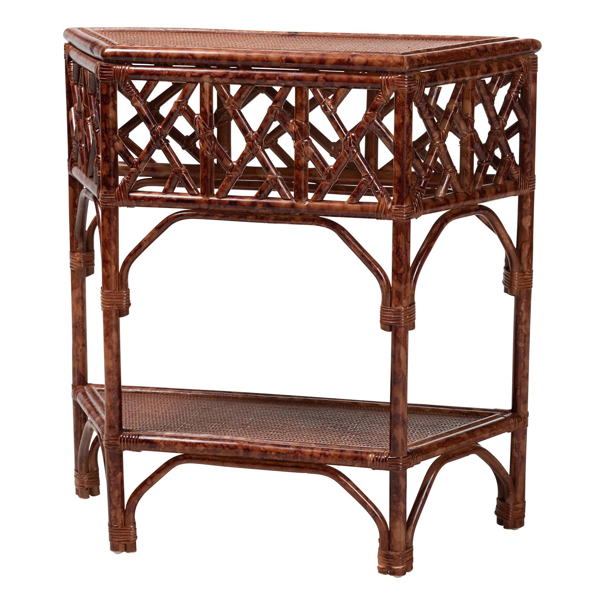 Gaspar Marbled Tortoise Natural Rattan Console Table, BROWN, alternate image number 1