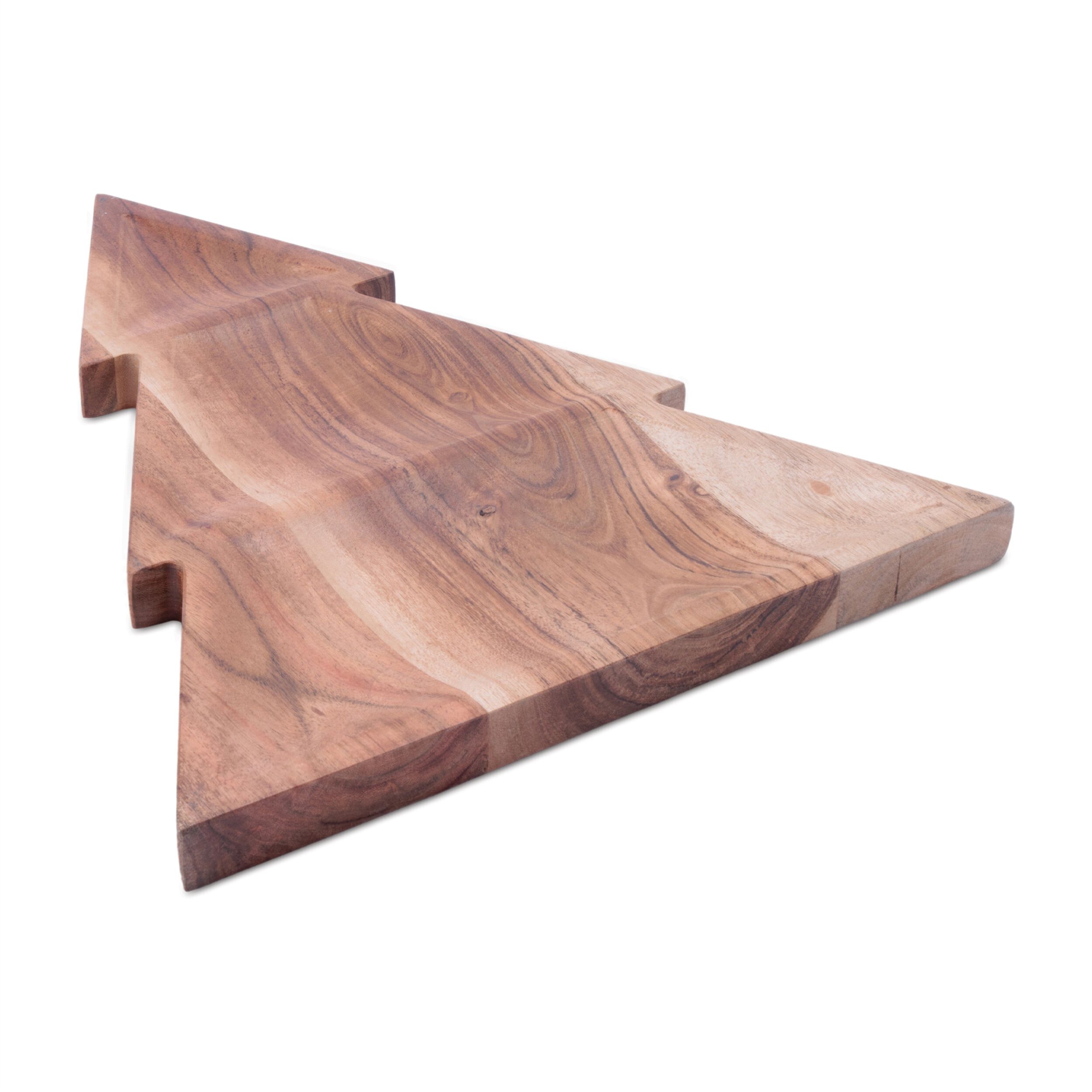 Wood Christmas Tree Divided Serving Tray 16 inchesL, BROWN, hi-res image number 0