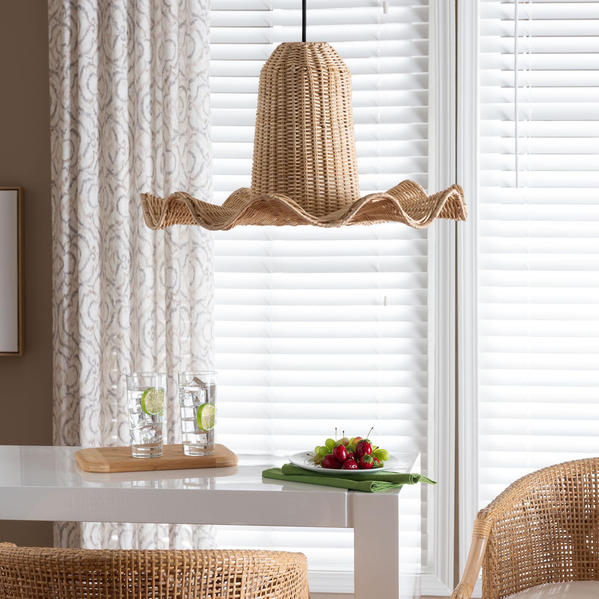 Lavada Bohemian Natural Scalloped Rattan Pendant Lampshade, NATURAL, alternate image number 4