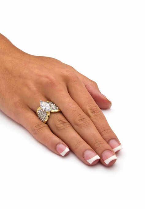 Yellow Gold Plated Cubic Zirconia and Round Crystals Cocktail Ring, , alternate image number null