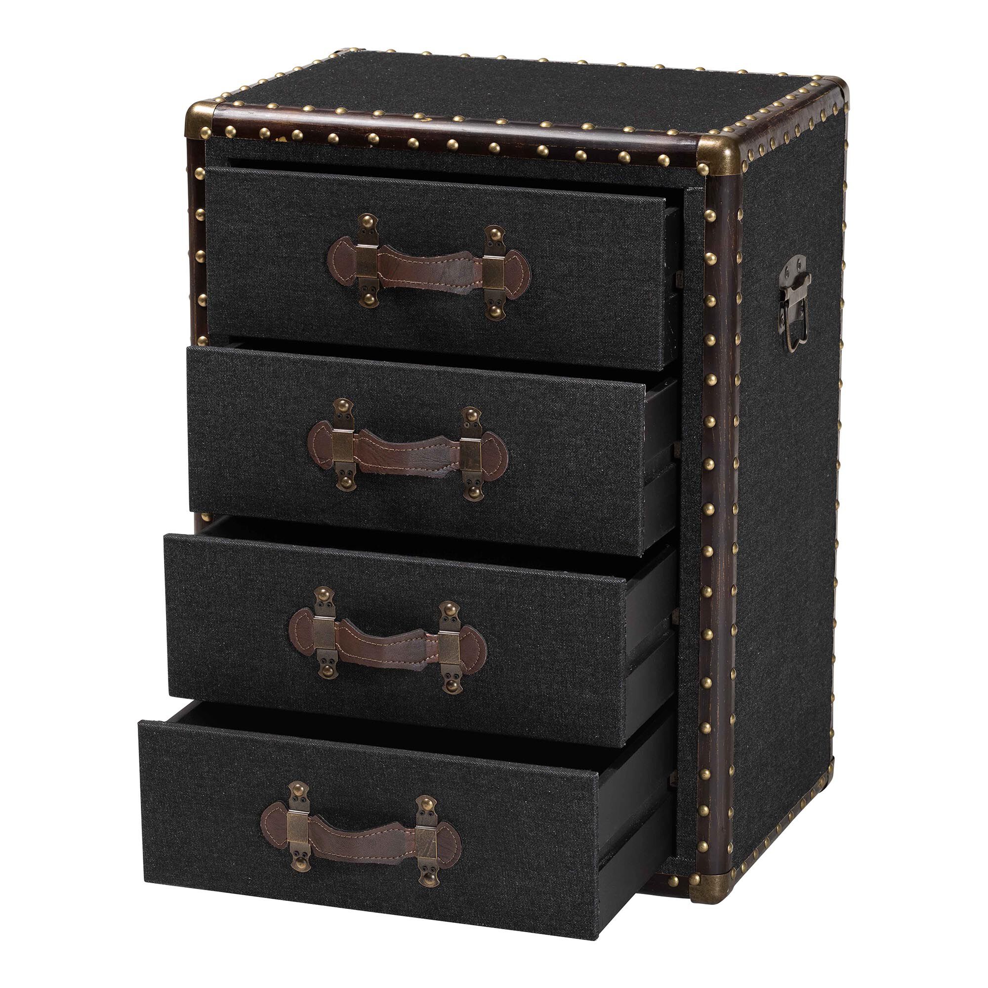 Jaelyn Vintage Black Canvas 4-Drawer End Table, BLACK, alternate image number 2