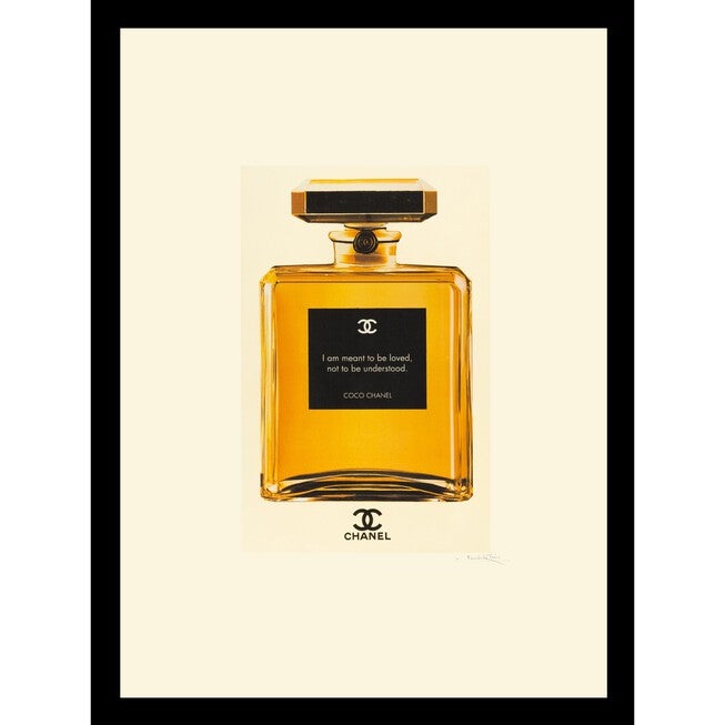 Chanel Perfume Bottle Quote 14 inches x 18 inches Gold Framed Print, GOLD, hi-res image number null