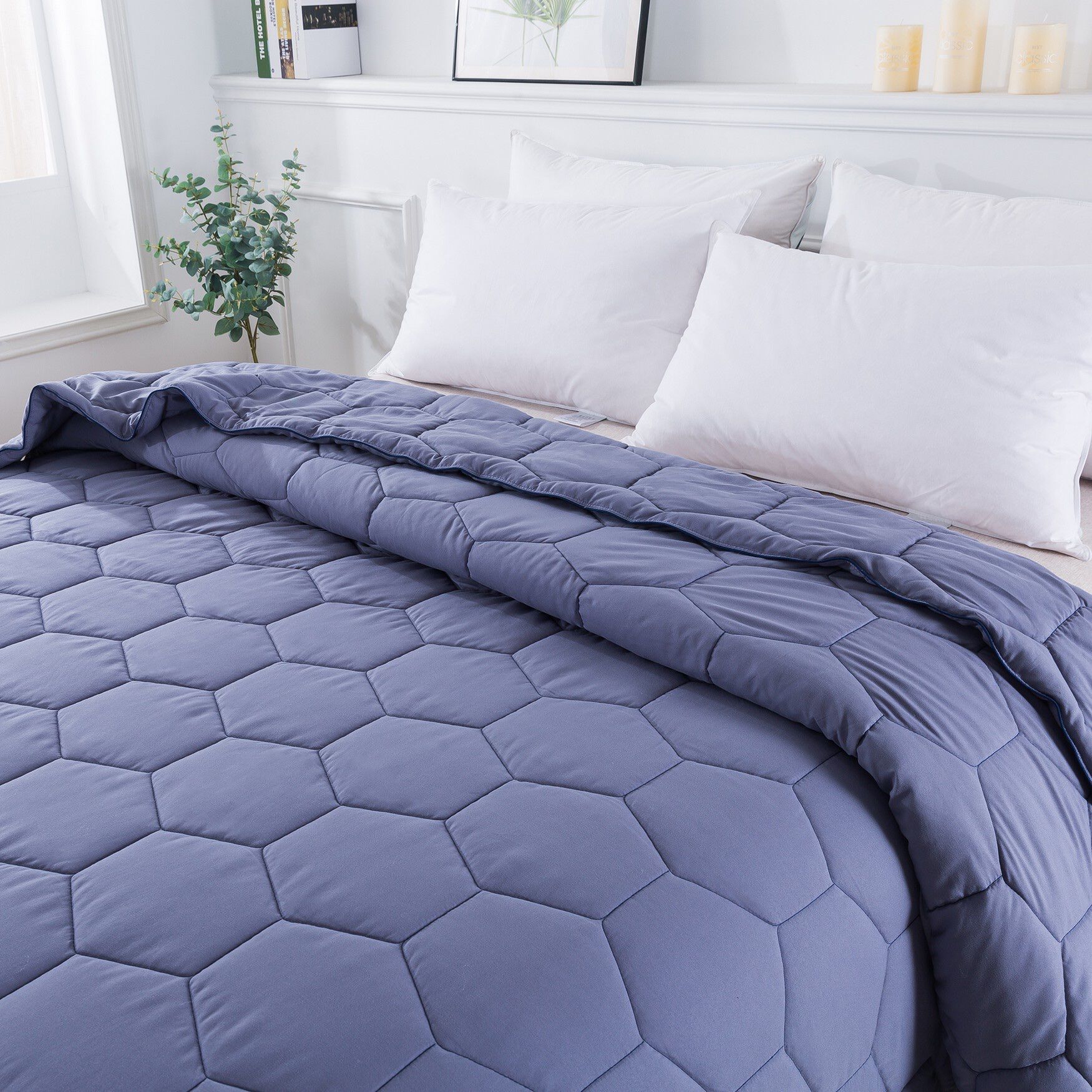 Honeycomb Down Alternative Blanket, Granite/Blue, , on-hover image number 1