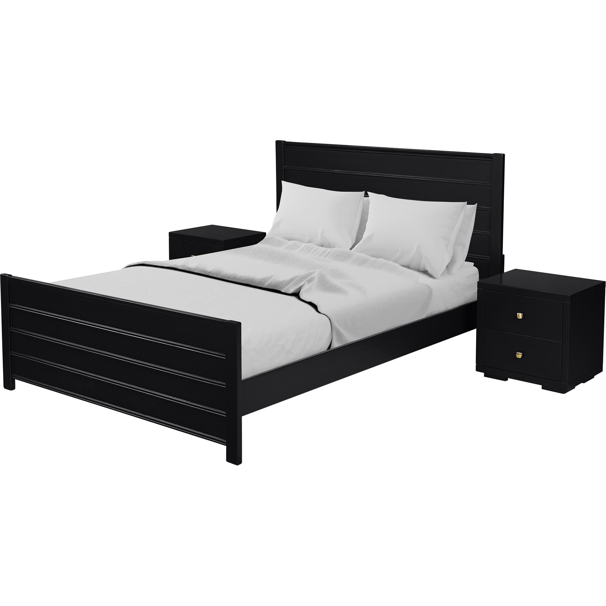 Caroline Wooden Platform Bed in Cherry, King with 2 Nightstands, BLACK, alternate image number 1