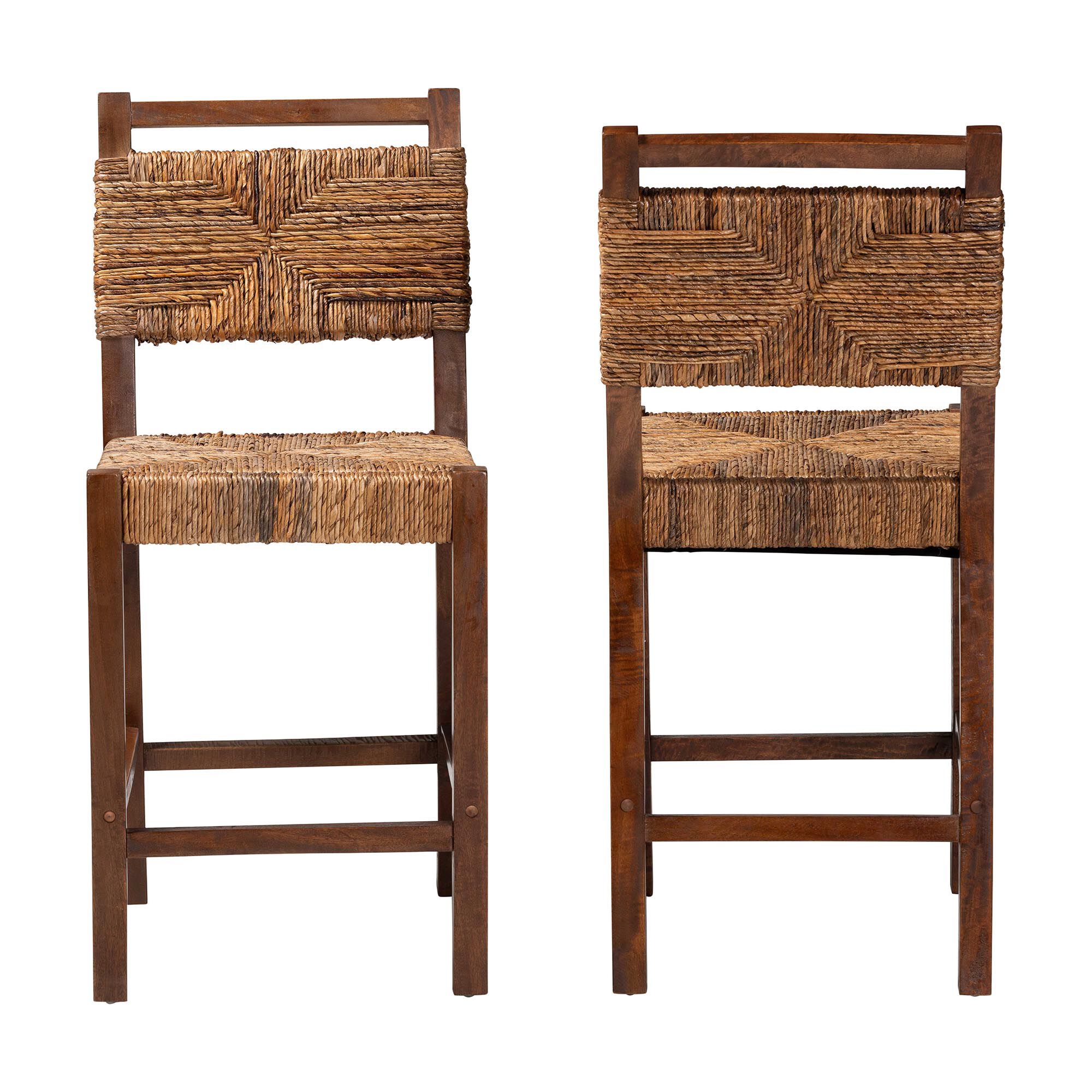 Cordoba Bohemian Natural Seagrass and Mahogany Wood 2-Piece Counter Stool Set, NATURAL, alternate image number 2