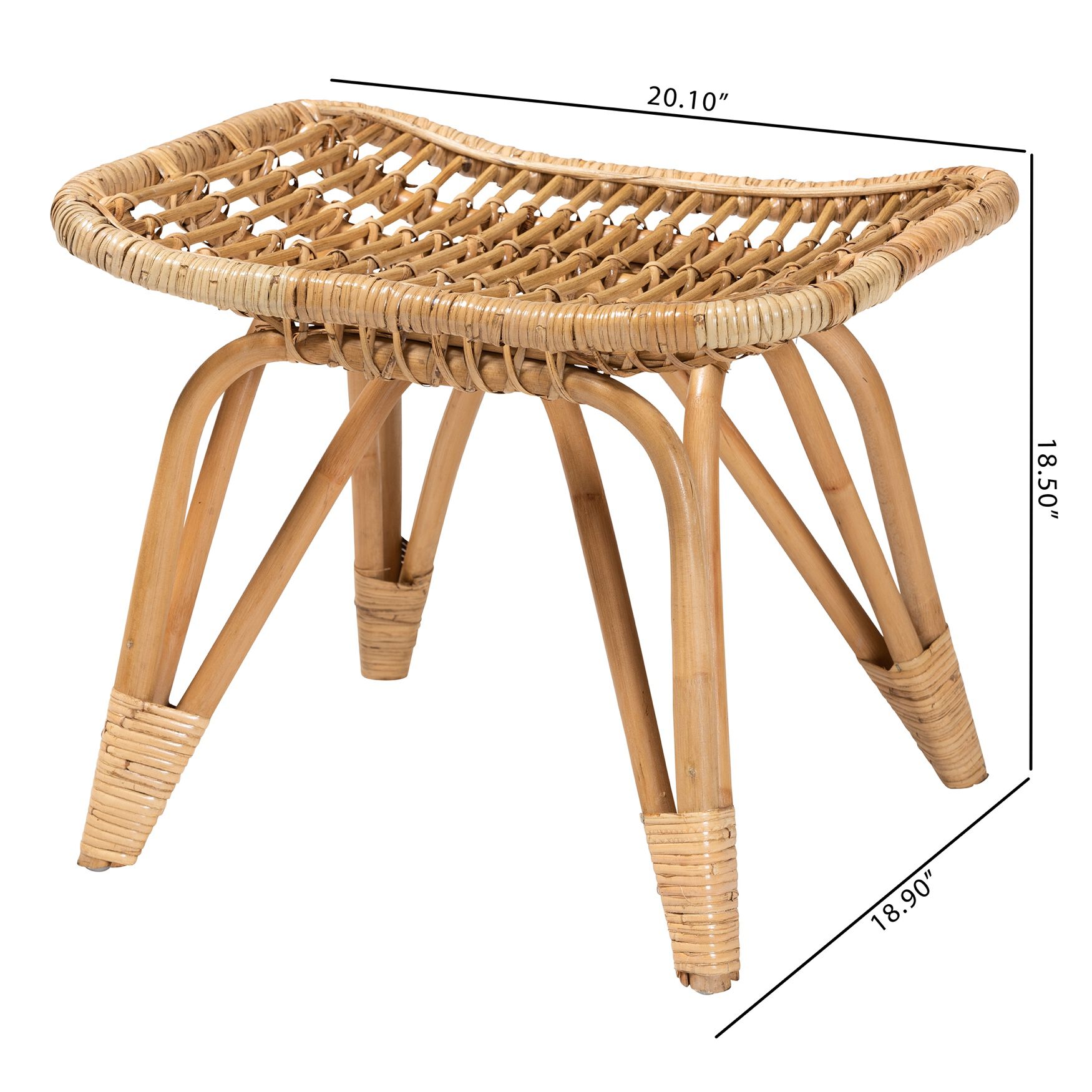 Earvin Modern Bohemian Natural Brown Rattan Footstool, , alternate image number 13