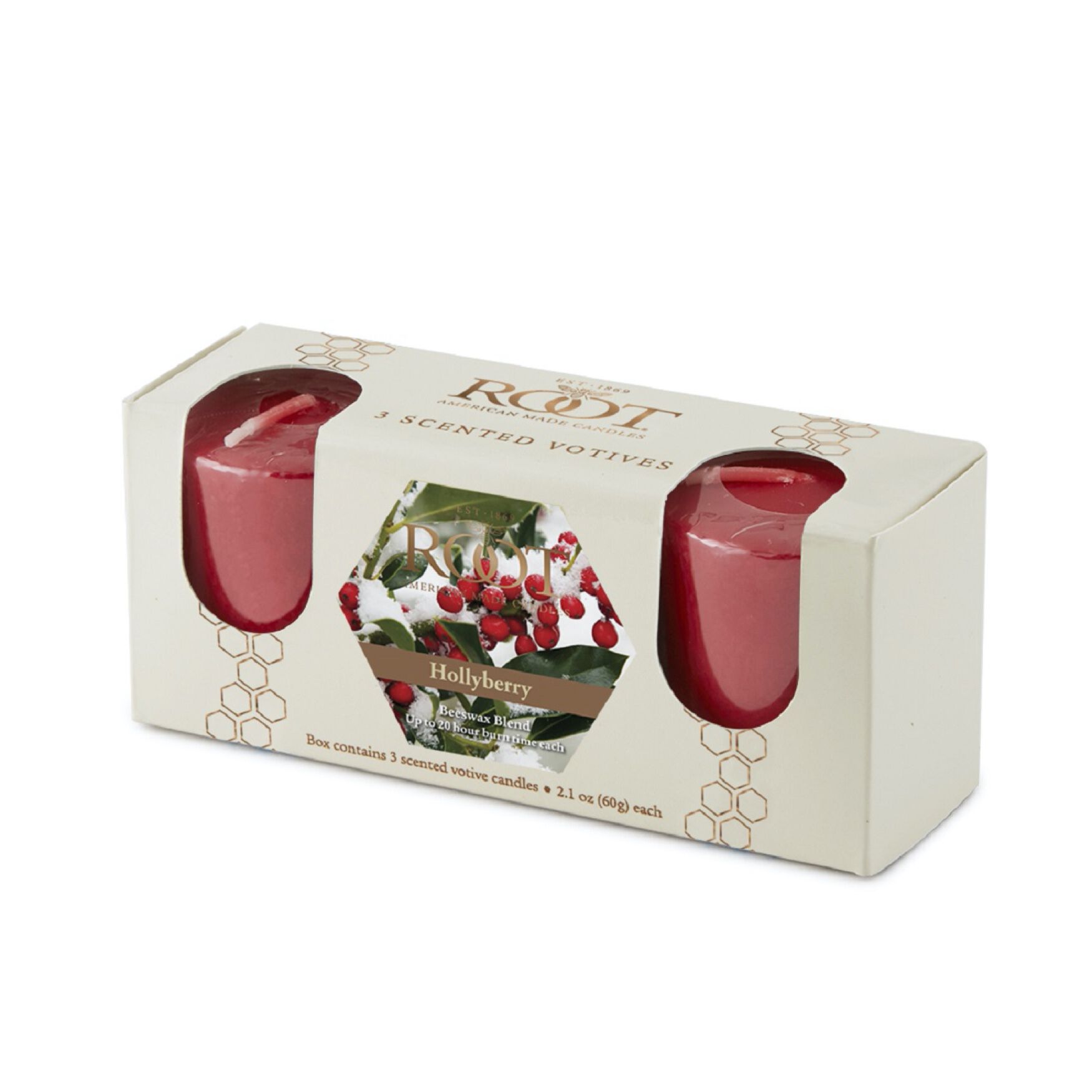 Hollyberry Scented Votive Candle, Set 3, RED, hi-res image number 0