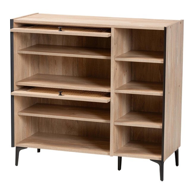 Malcolm Mid-Century Modern Oak Brown Wood Shoe Cabinet with Flipper Doors, OAK, alternate image number 2