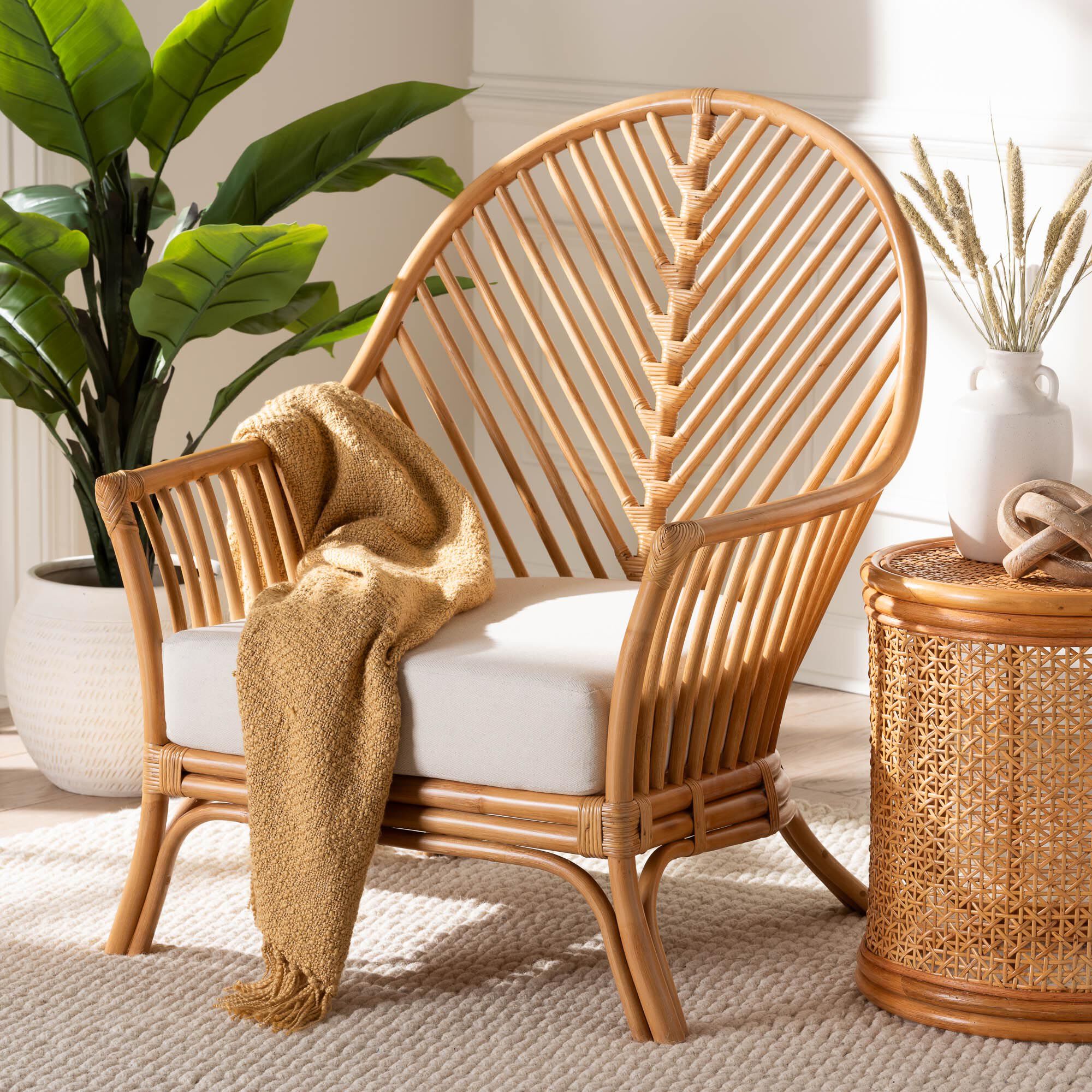 Lisabon Bohemian Light Honey Rattan Arm Chair, LIGHT, hi-res image number 0