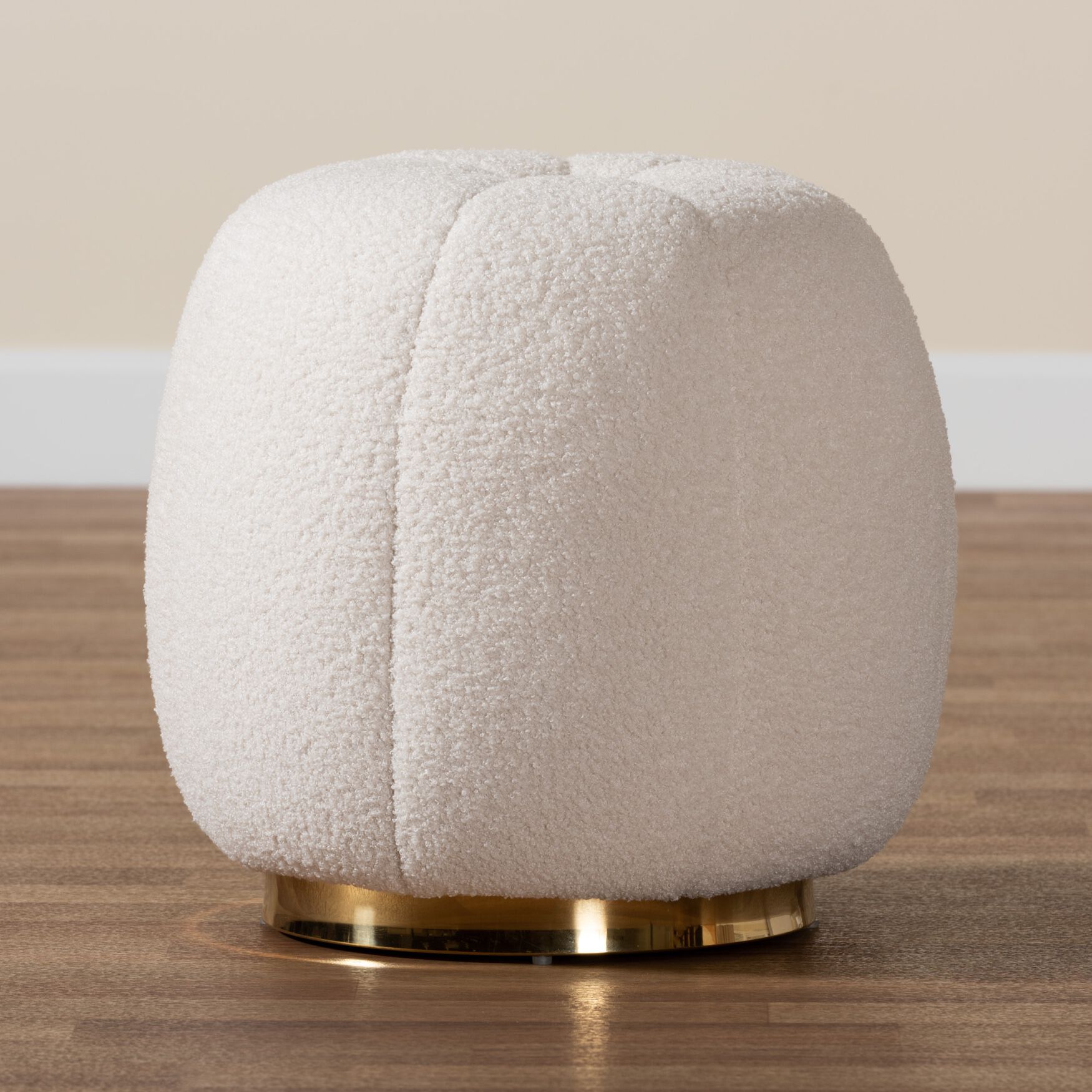 Raelynn Modern And Contemporary Ivory Boucle Upholstered And Gold Metal Ottoman, , alternate image number 5