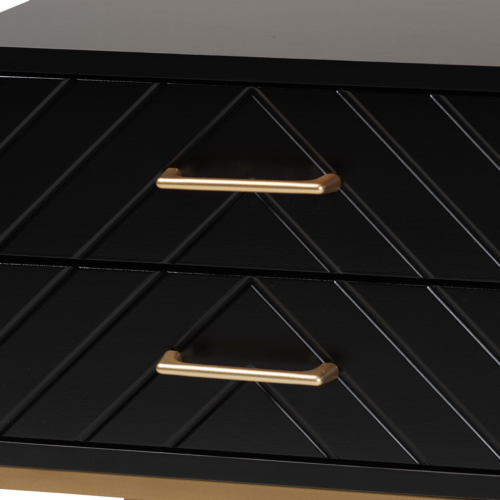 Inaya Contemporary Glam And Luxe Black Finished Wood And Gold Metal 2-Drawer End Table, , alternate image number 4
