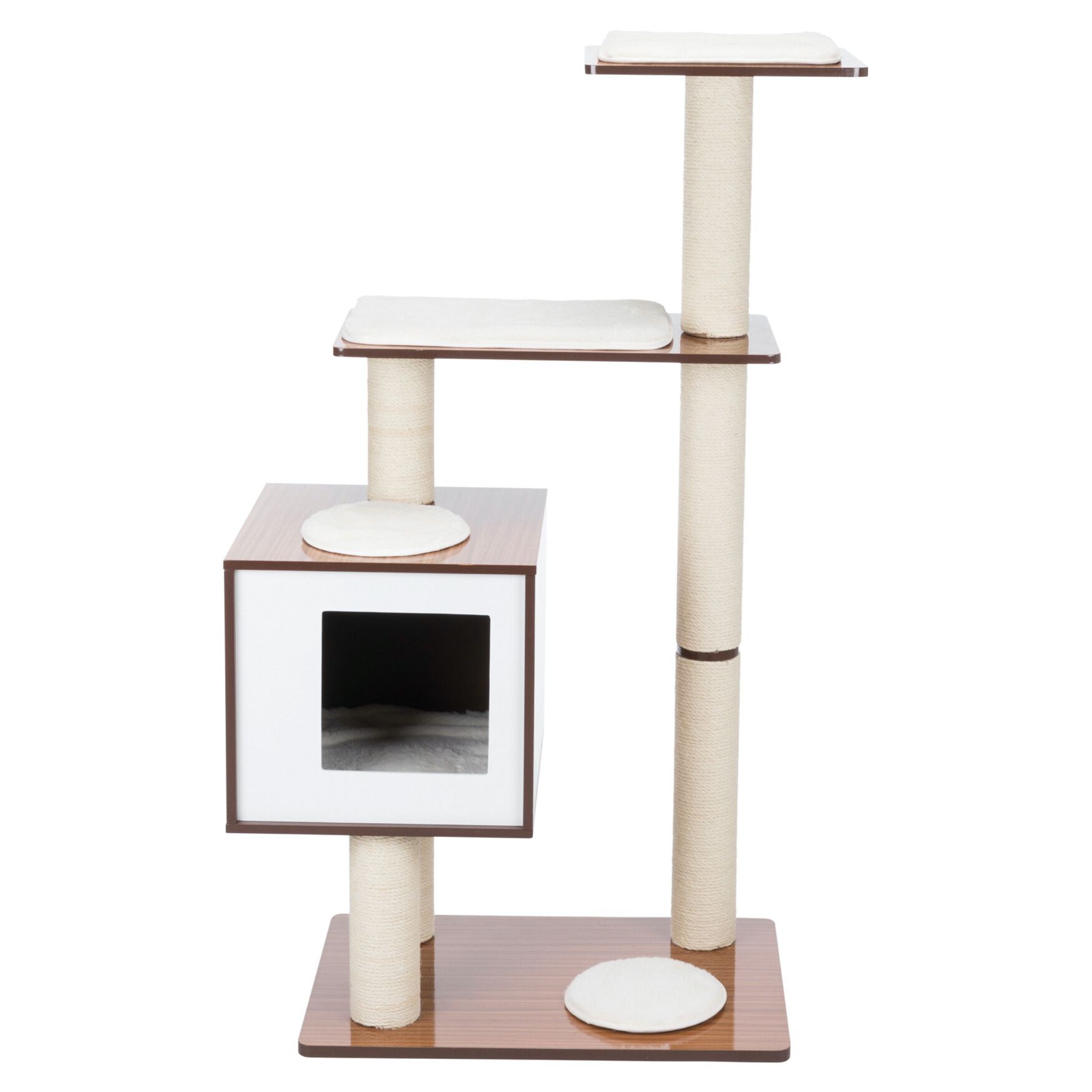Avoca Wooden Cat Tower Scratching Post, BROWN WHITE, hi-res image number 0