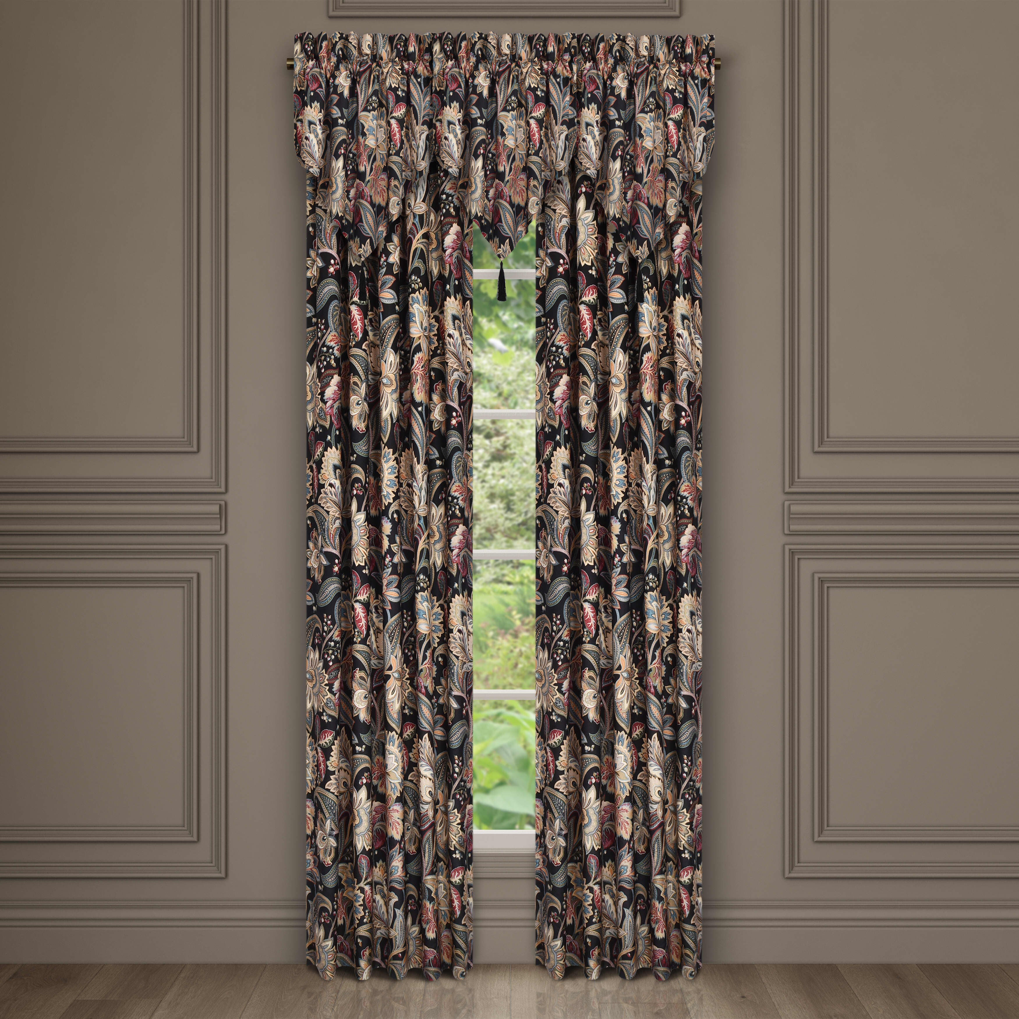 Calabria Window Ascot Valance, BLACK, hi-res image number 0