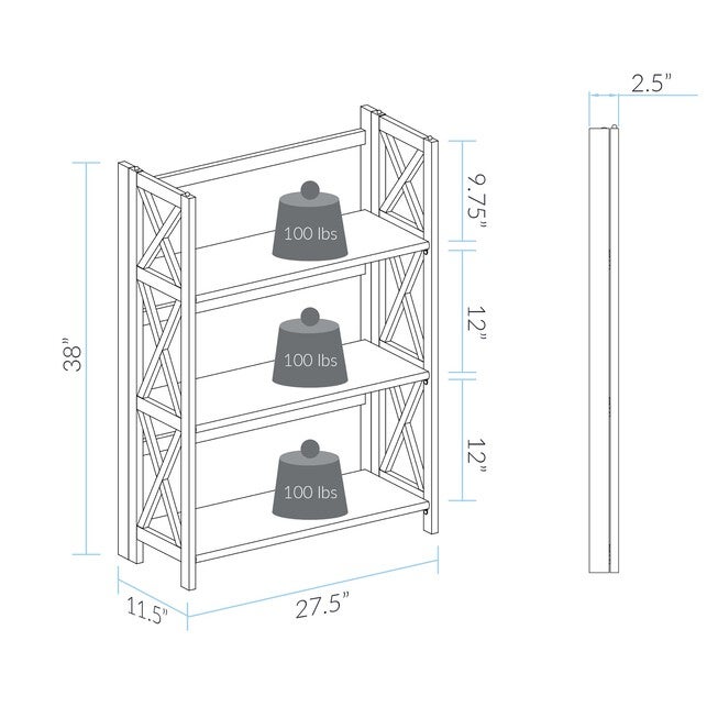 Montego 3-Shelf Folding Bookcase -Black, , alternate image number null