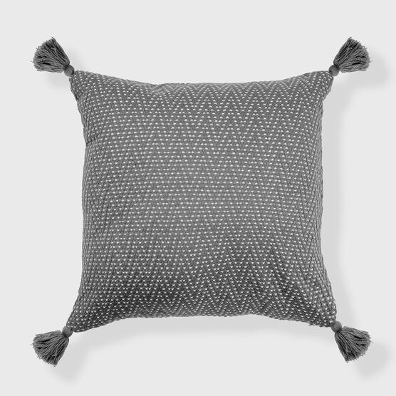 Herringbone Euro Tassel Throw Pillow, DARK GREEN, hi-res image number null