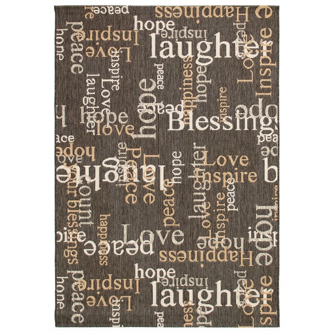 Liora Manne Portofino Sentiments Indoor/Outdoor Rug, BLACK, hi-res image number 0