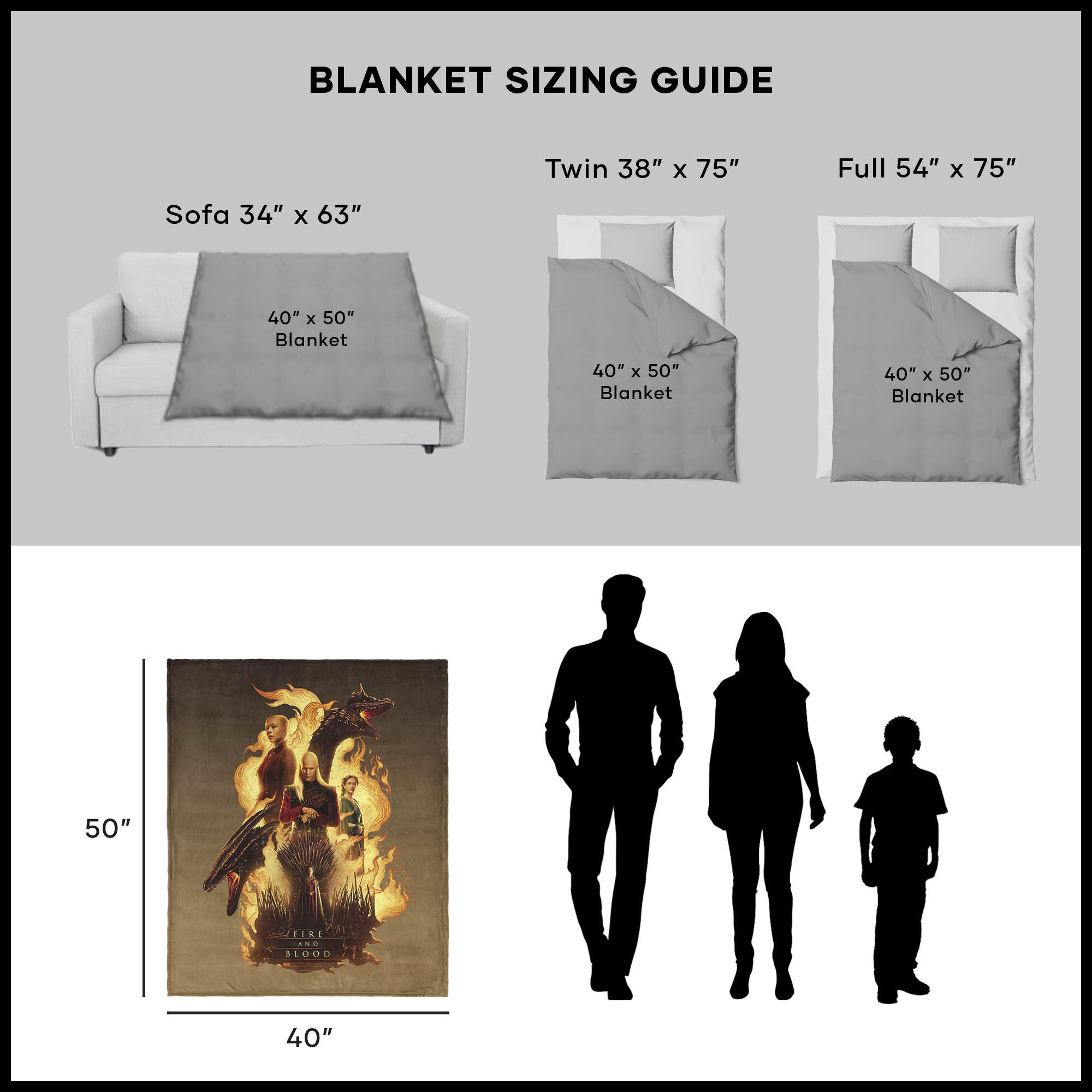 Warner Bros. House of the Dragon Fire and Blood Reigns Silk Touch Throw Blanket 40x50 Inches, YELLOW, alternate image number 5