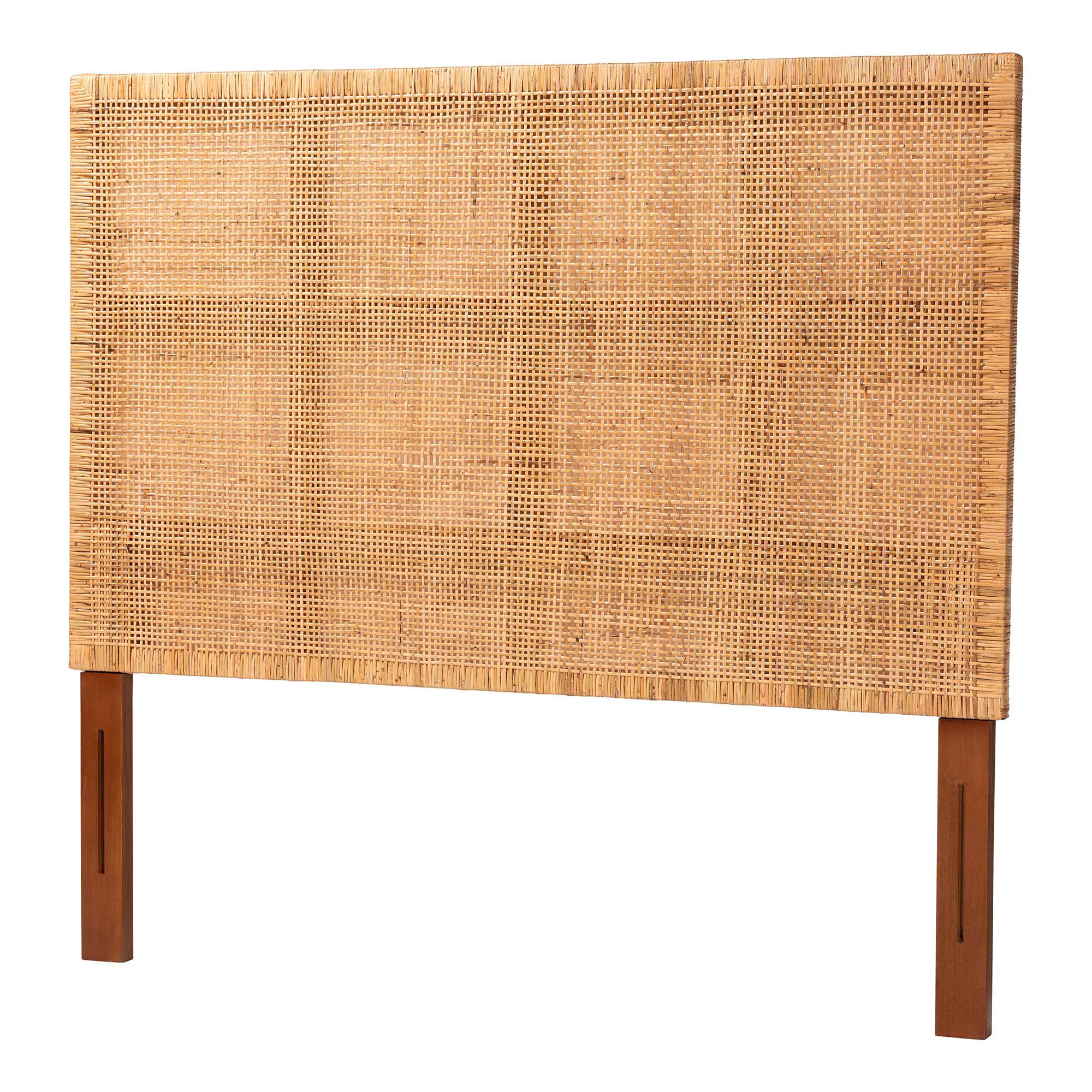 Lesia Bohemian Natural Rattan and Mahogany Wood Queen Size Headboard, LIGHT, alternate image number 1