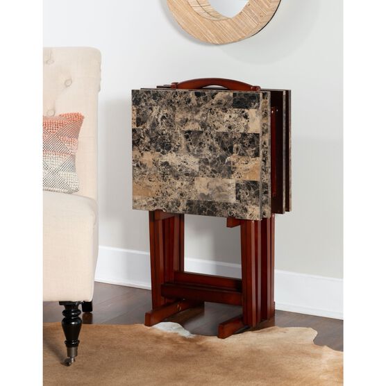 Jasper Tray Table Set Brown Faux Marble, , alternate image number null