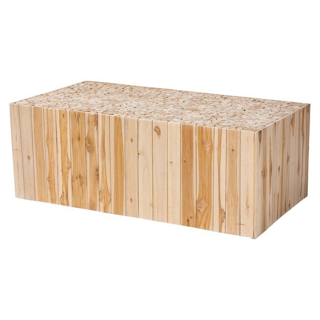 Grayson Bohemian Natural Teak Wood Coffee Table with Unique Repurposed Wood Logs, NATURAL, alternate image number 1