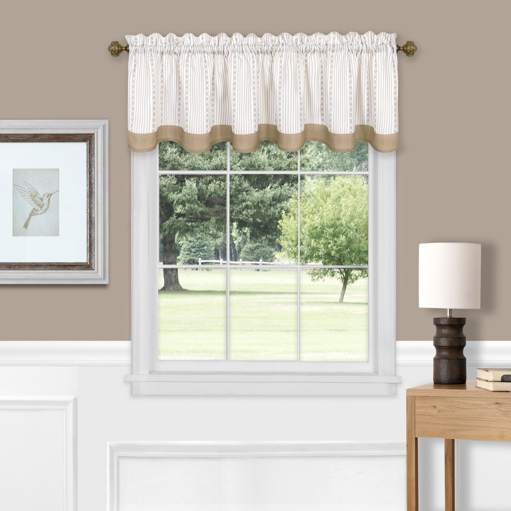 Westport Window Curtain Tier Pair and Valance Set, TAUPE, hi-res image number 0