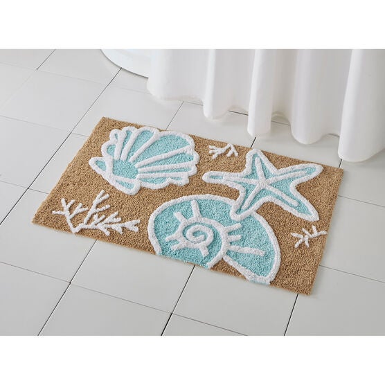 Coastal Shell Bath Mat, AQUA SHELLS, hi-res image number null