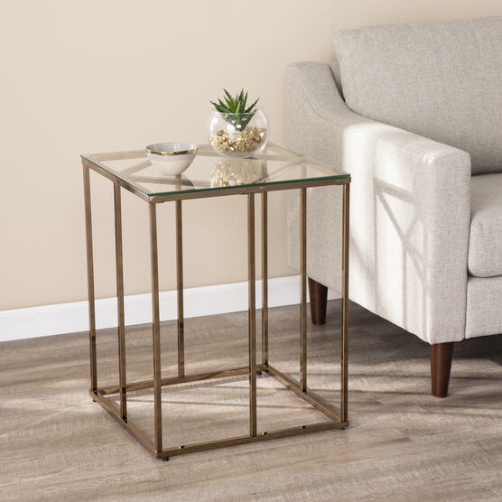 Nicholance Contemporary End Table w/ Glass Top, CHAMPAGNE, hi-res image number null