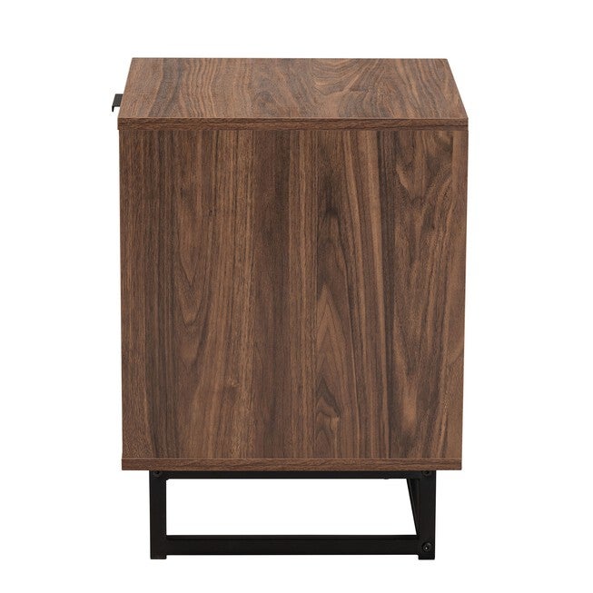 Sadia Modern Walnut Brown Finished Wood And Black Metal 1-Drawer End Table, , alternate image number 3