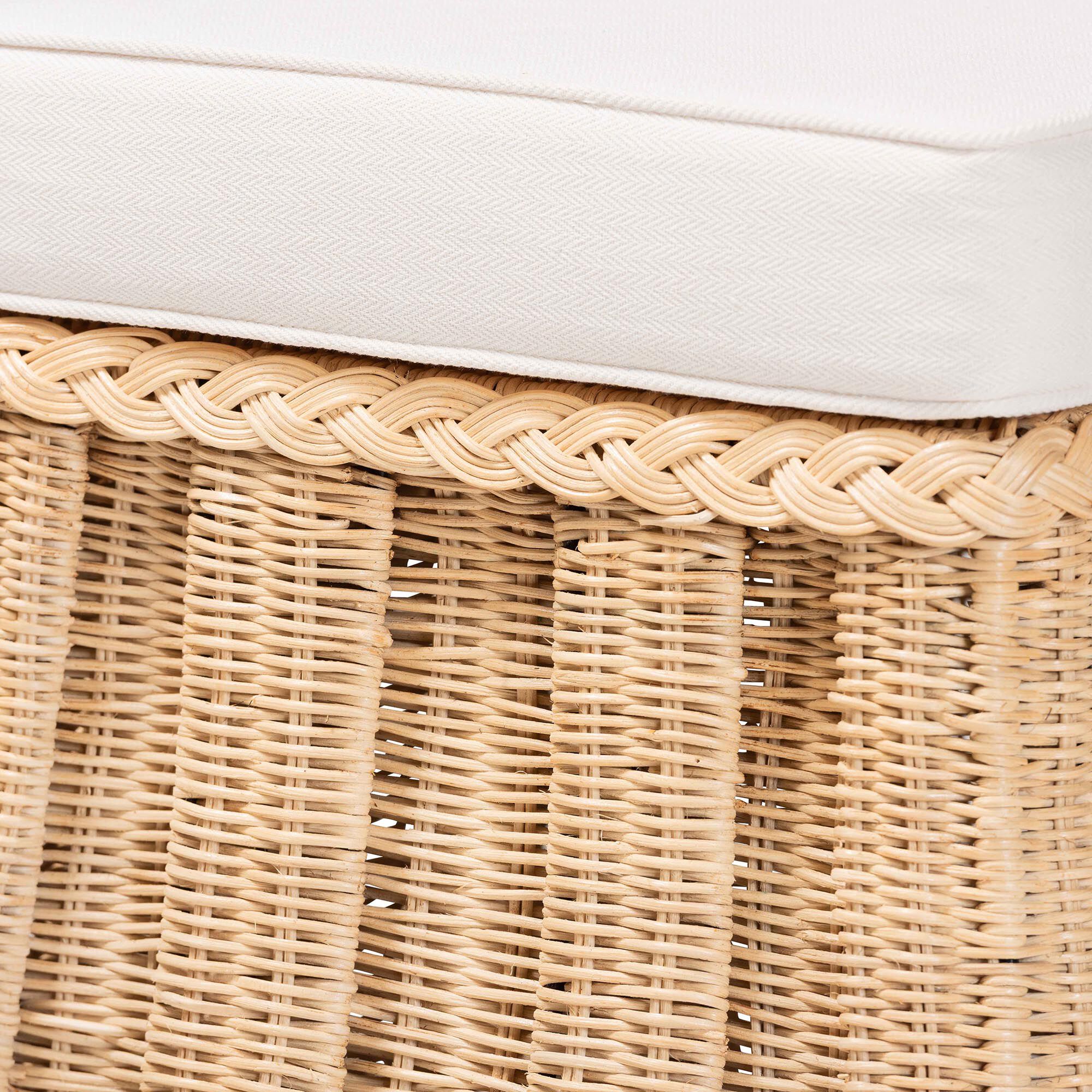 Rotem Natural Rattan Ottoman with Cushion, BROWN, alternate image number 3