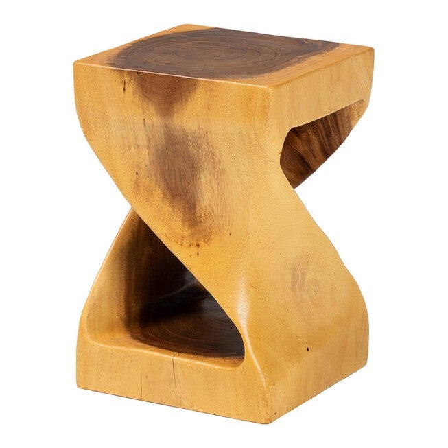 Rapha Hand-carved Suar Wood Side Table, NATURAL BROWN, alternate image number null