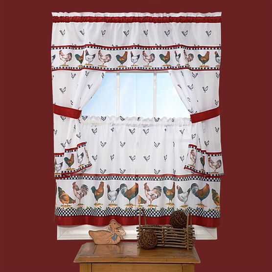 Top of the Morning Cottage Window Curtain Set, BLACK WHITE, hi-res image number null
