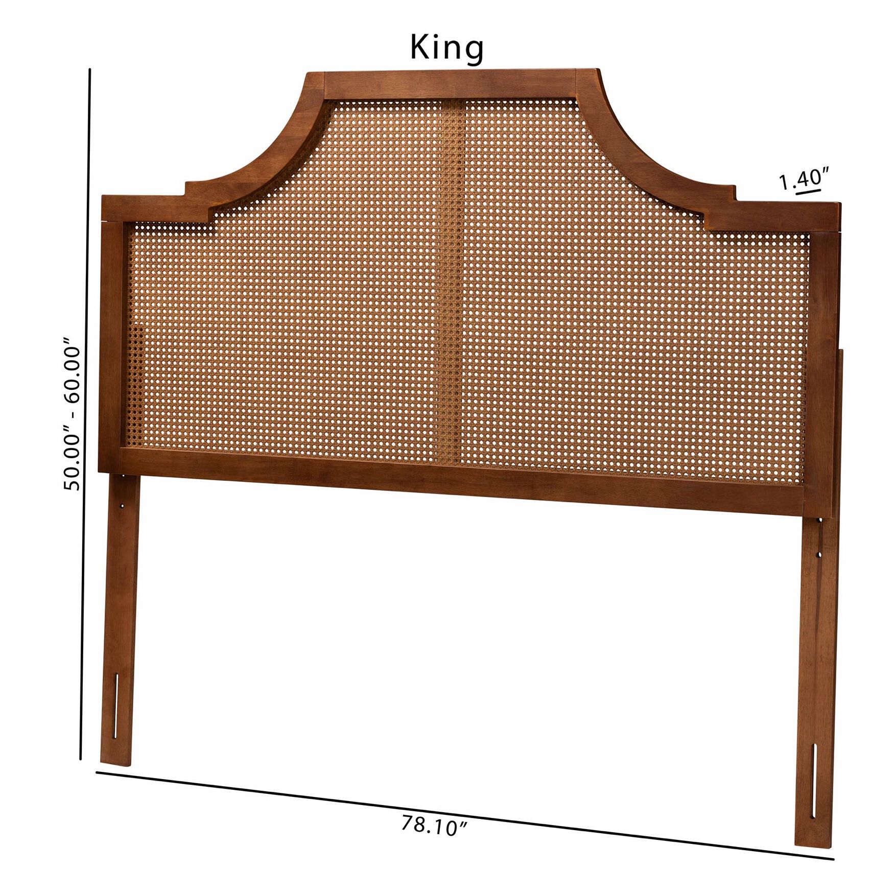 Risha Mid-Century Modern Ash Walnut Finished Wood And Rattan King Size Headboard, , alternate image number 7