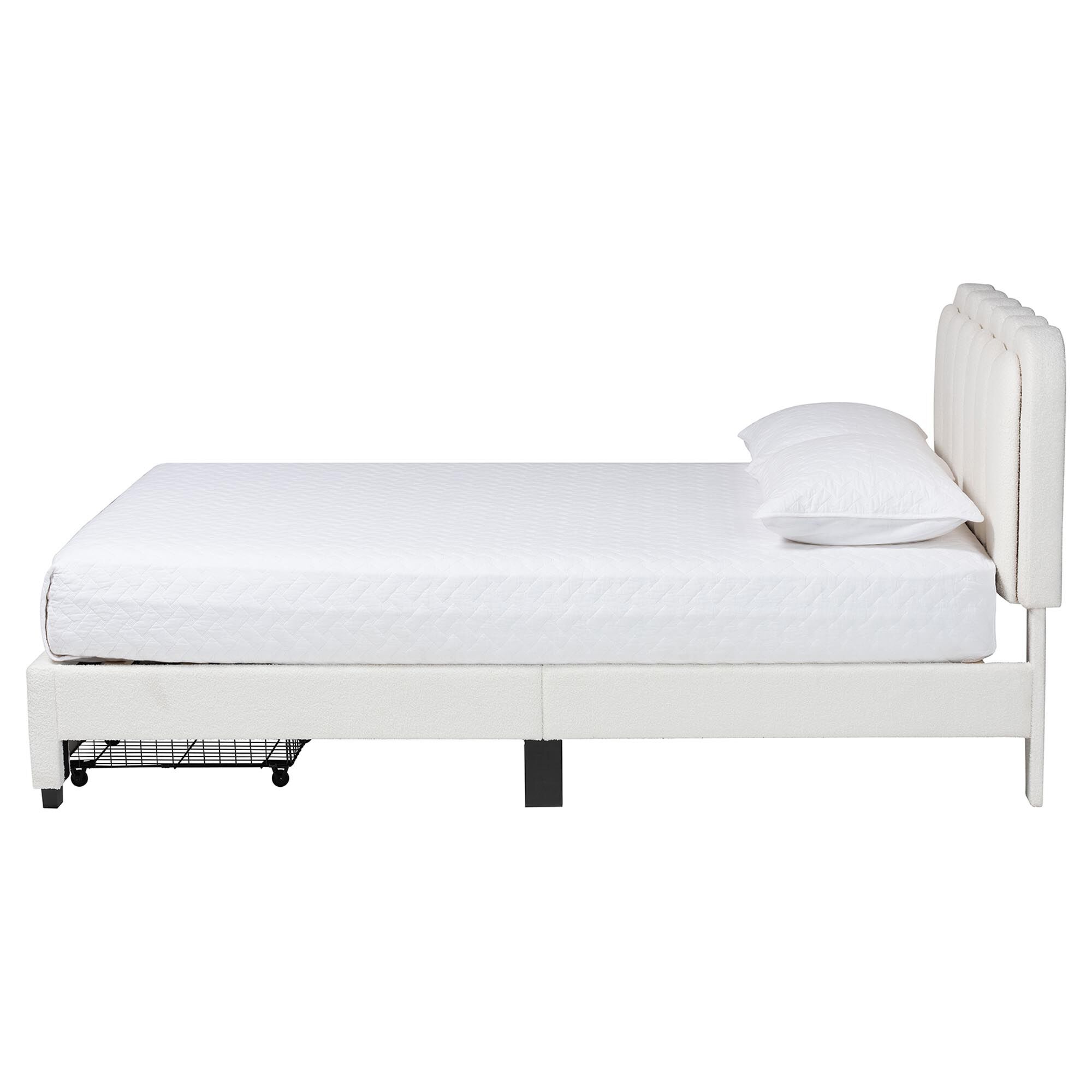 Caradonna Cream Teddy-Bear Fabric Bed with Storage, CREAM, alternate image number 2