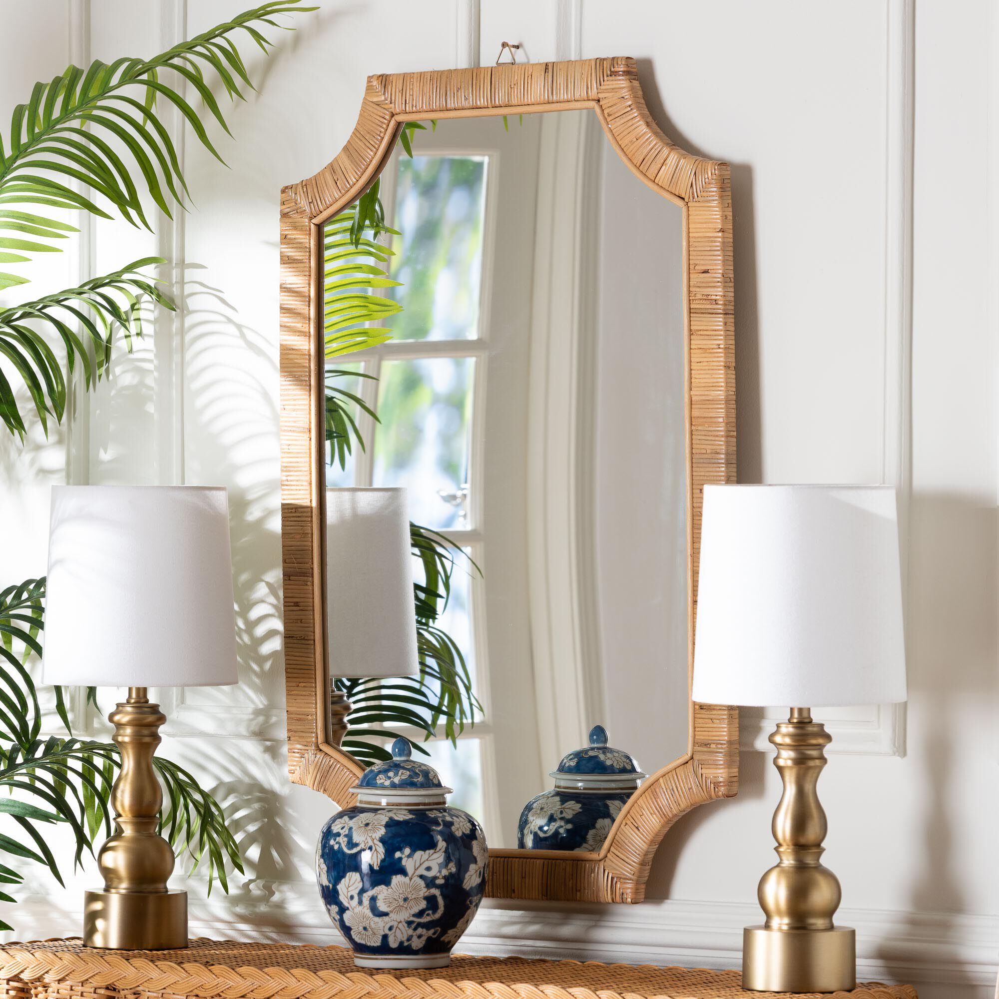 Thiago Natural Rattan Wall Mirror, HONEY, hi-res image number 0