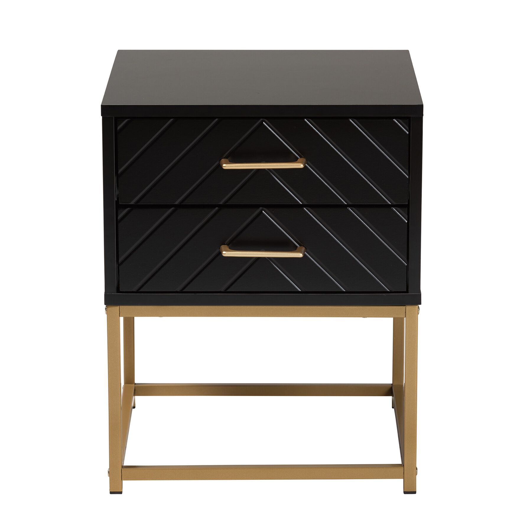 Inaya Contemporary Glam And Luxe Black Finished Wood And Gold Metal 2-Drawer End Table, , alternate image number 2