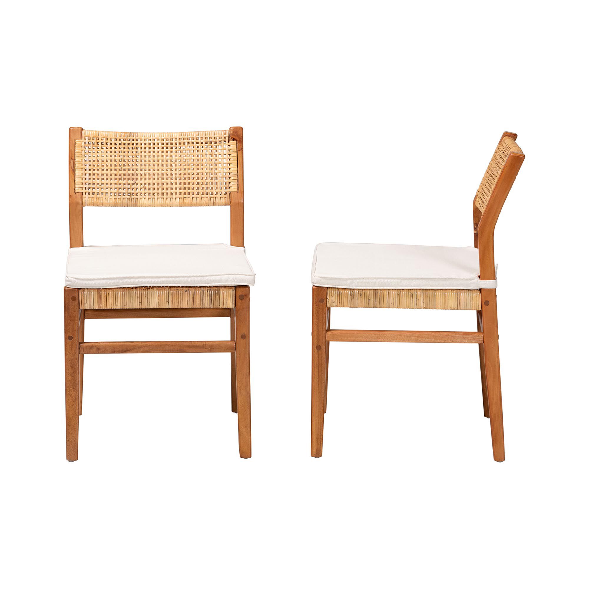 Chatura Natural Rattan and Mahogany Wood 2-Piece Dining Side Chair Set, HONEY, alternate image number 3