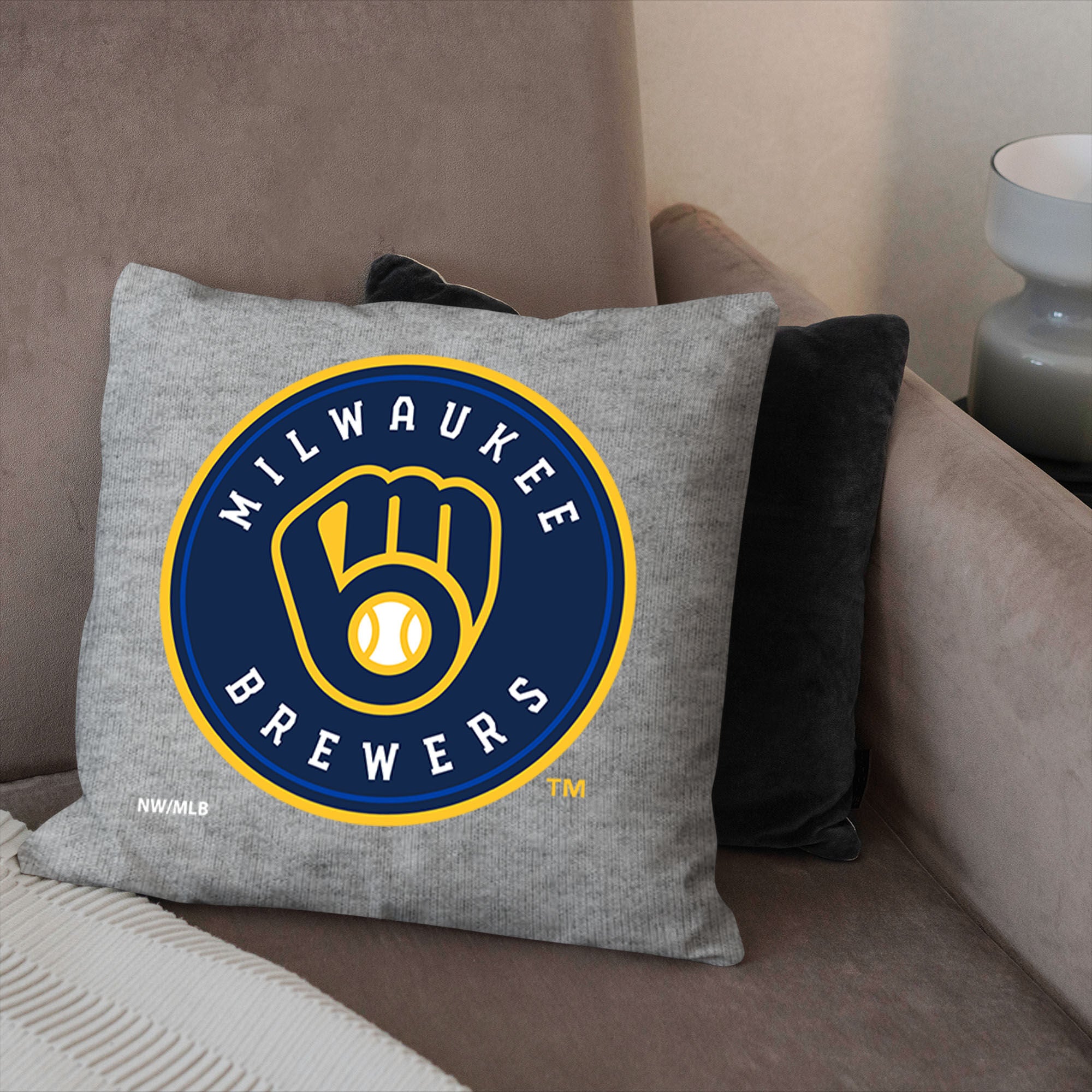 Milwaukee Brewers MLB Primary Sweatshirt PIllow 16 Inches, GRAY, alternate image number 2