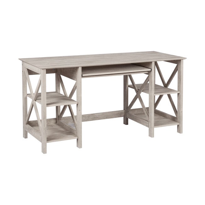 Honduras Washed Gray 58-Inch Writing Desk With 1 Laptop Credenza And 2 Open Shelf Writing Desk, GREY, hi-res image number 0