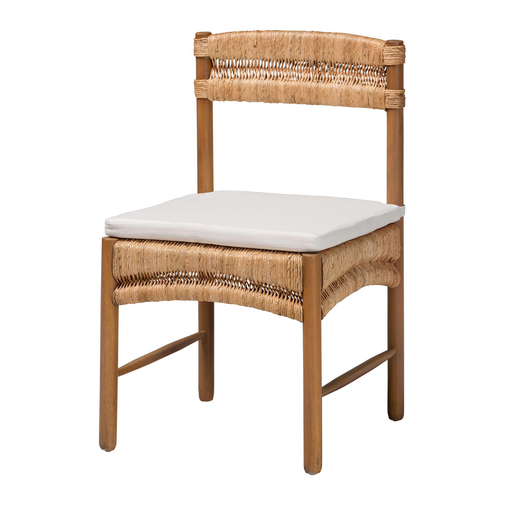 Elvera Woven Seagrass and Mahogany Wood Dining Chair, WALNUT, alternate image number 1